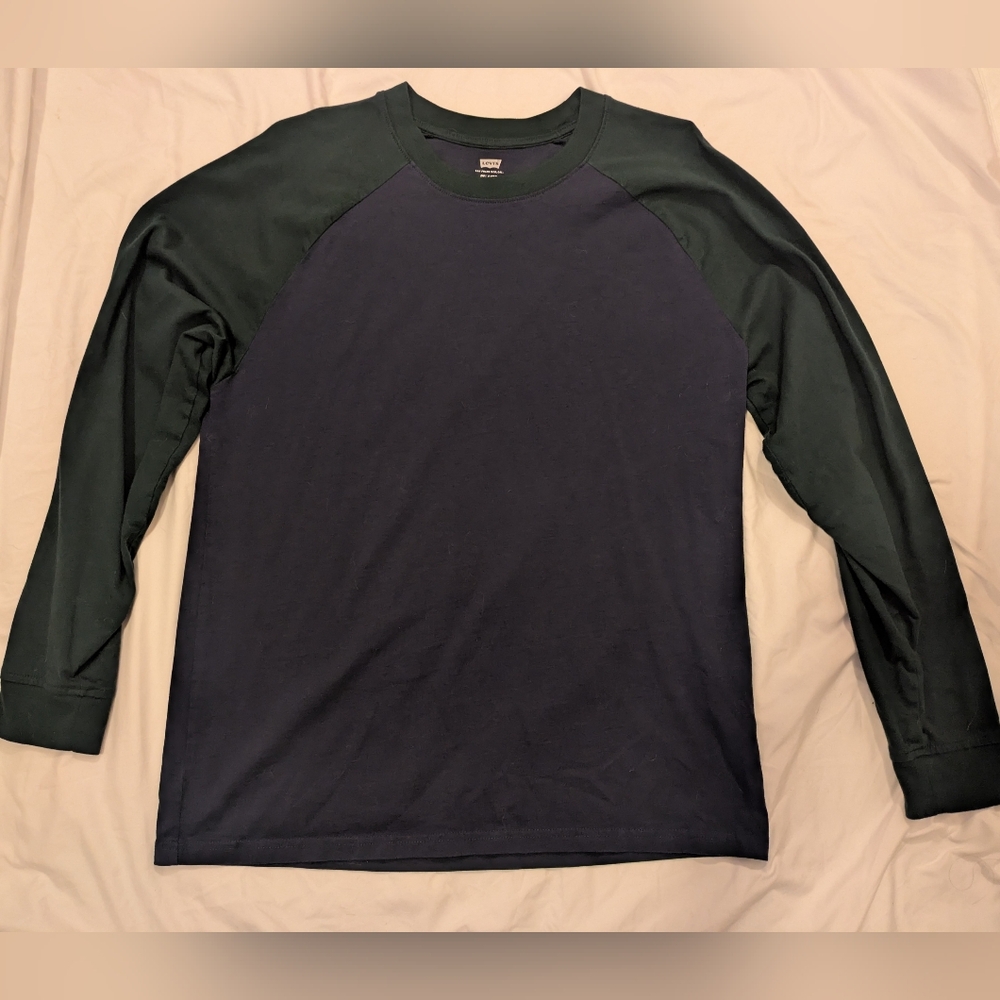 Levi's Long Sleeve Raglan Tee 100% Cotton Blue And Green Men’s